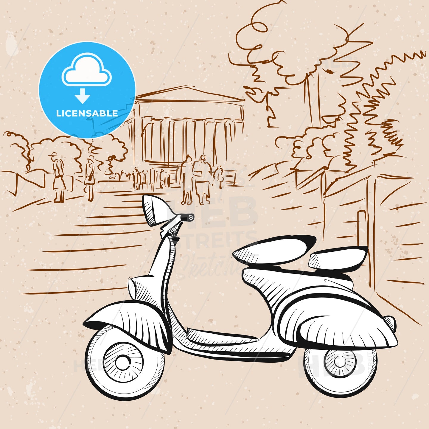 Italian Scooter on Front of Sicilian Temple – instant download