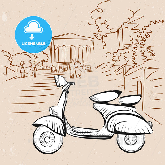 Italian Scooter on Front of Sicilian Temple – instant download