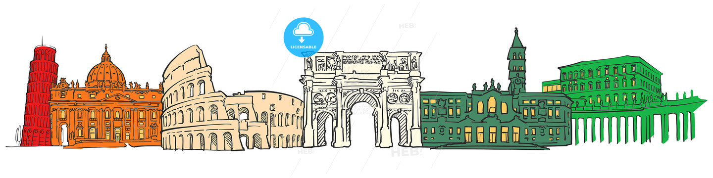 Italy famous travel icons banner – instant download