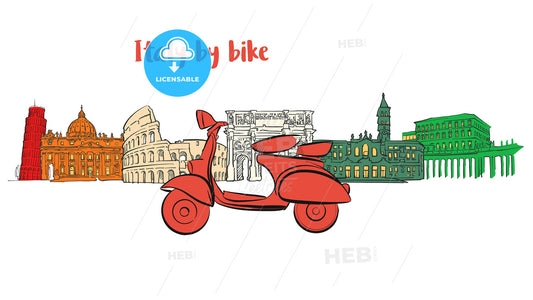 Italy famous travel icons with scooter – instant download