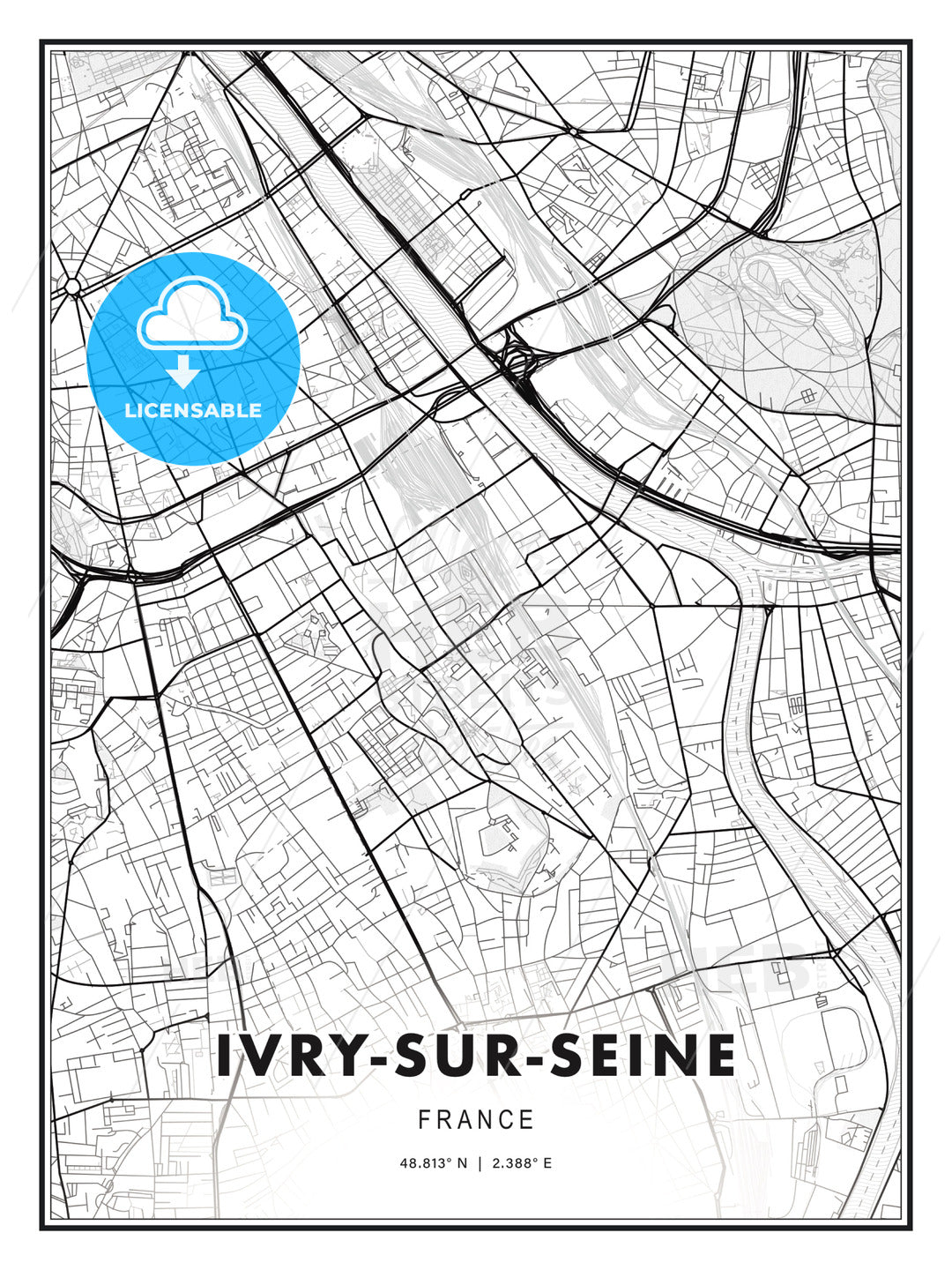 Ivry-sur-Seine, France, Modern Print Template in Various Formats - HEBSTREITS Sketches