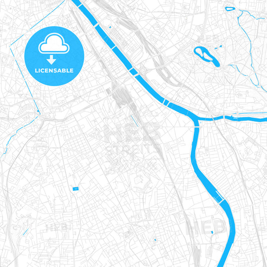 Ivry-sur-Seine, France PDF vector map with water in focus
