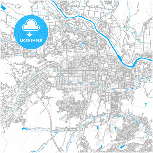 Iwaki, Fukushima, Japan, city map with high quality roads.