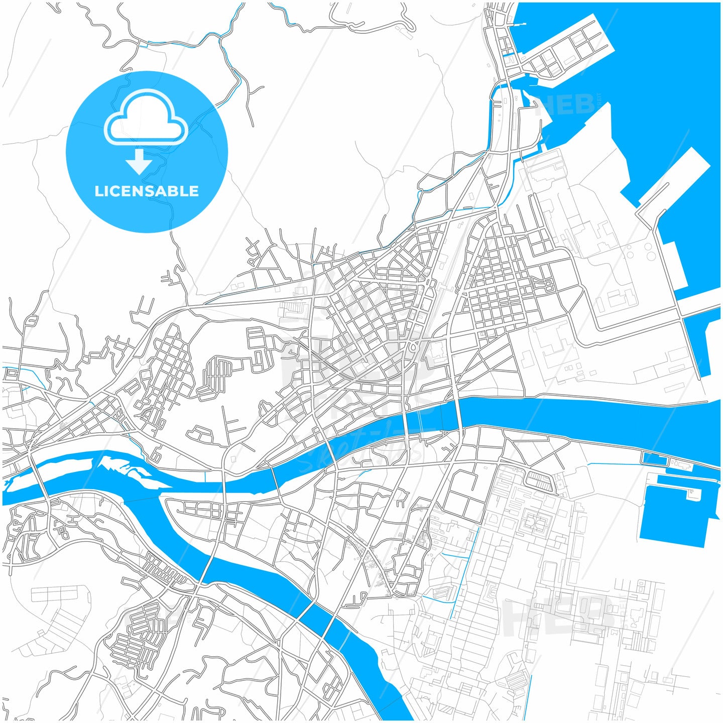 Iwakuni, Yamaguchi, Japan, city map with high quality roads.