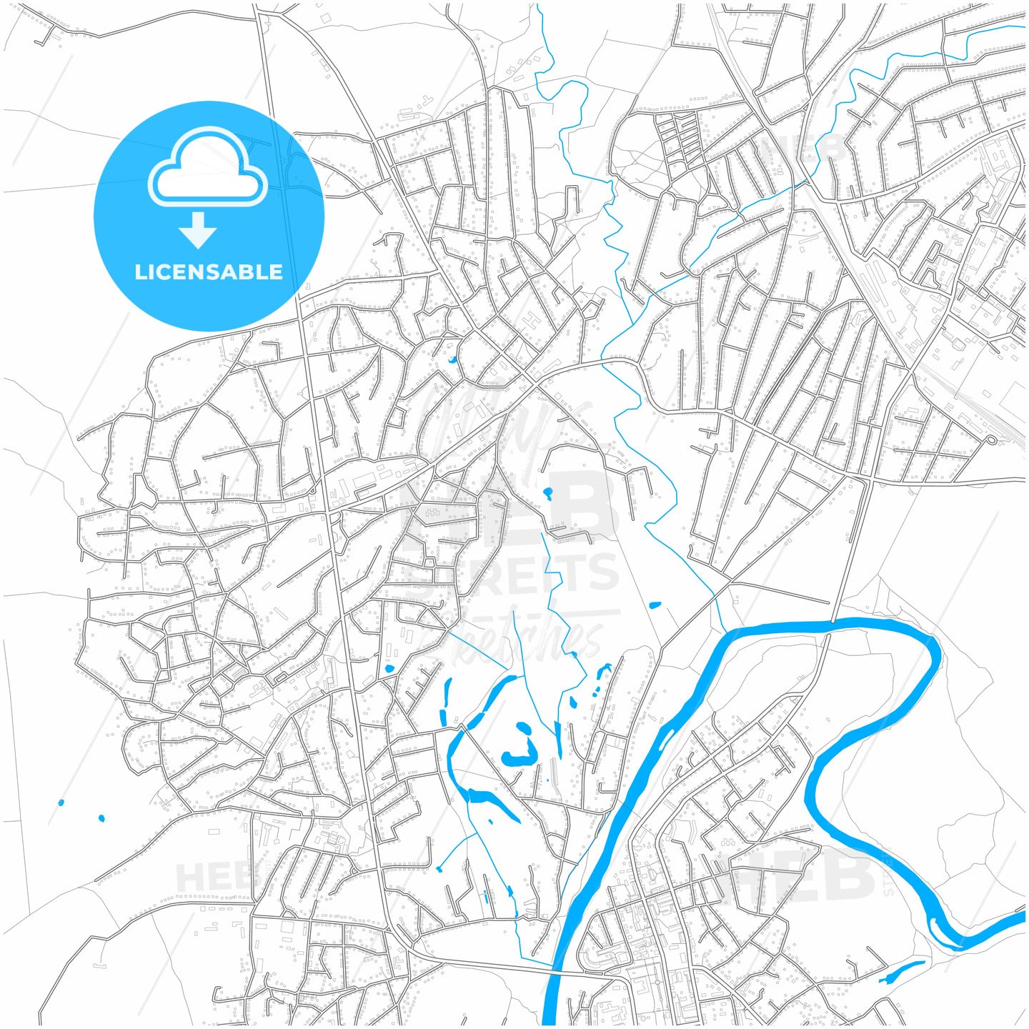 Izium, Kharkiv Oblast, Ukraine, city map with high quality roads.