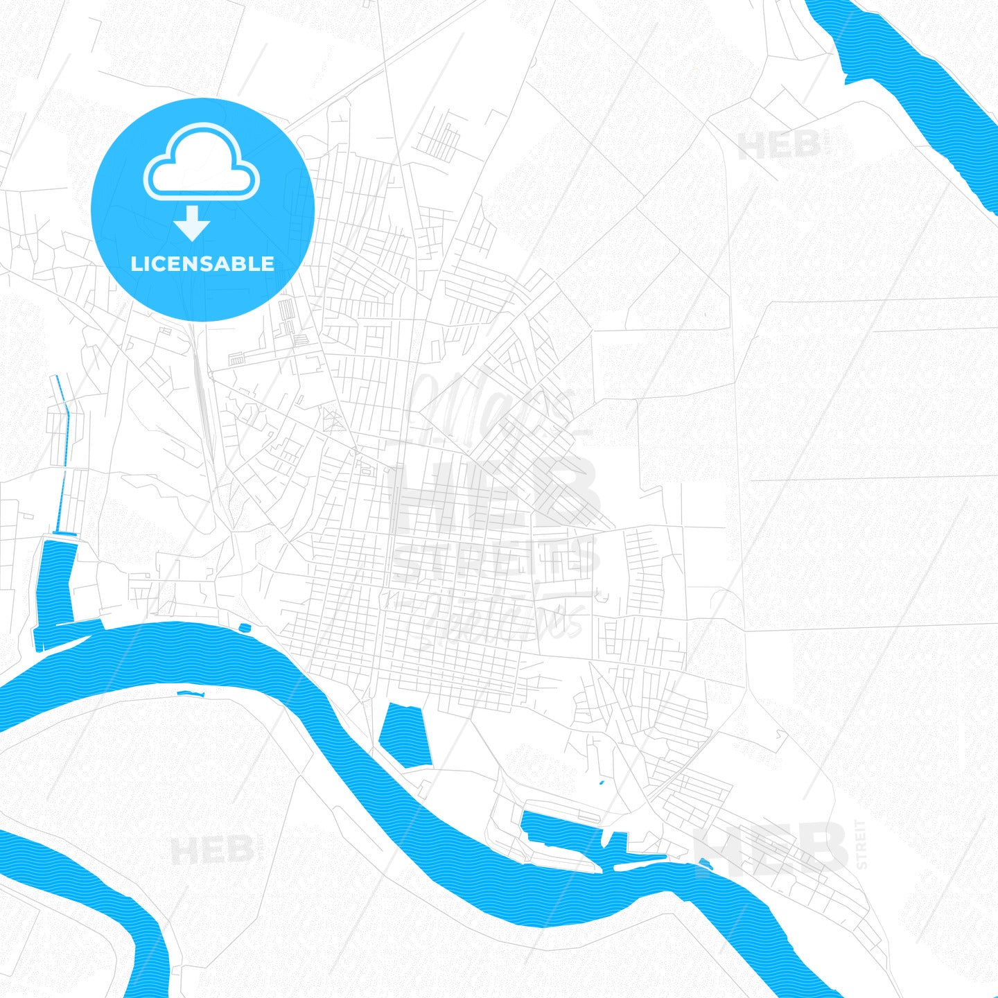 Izmail, Ukraine PDF vector map with water in focus