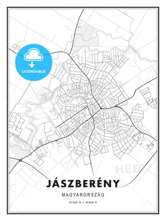Jászberény, Hungary, Modern Print Template in Various Formats - HEBSTREITS Sketches