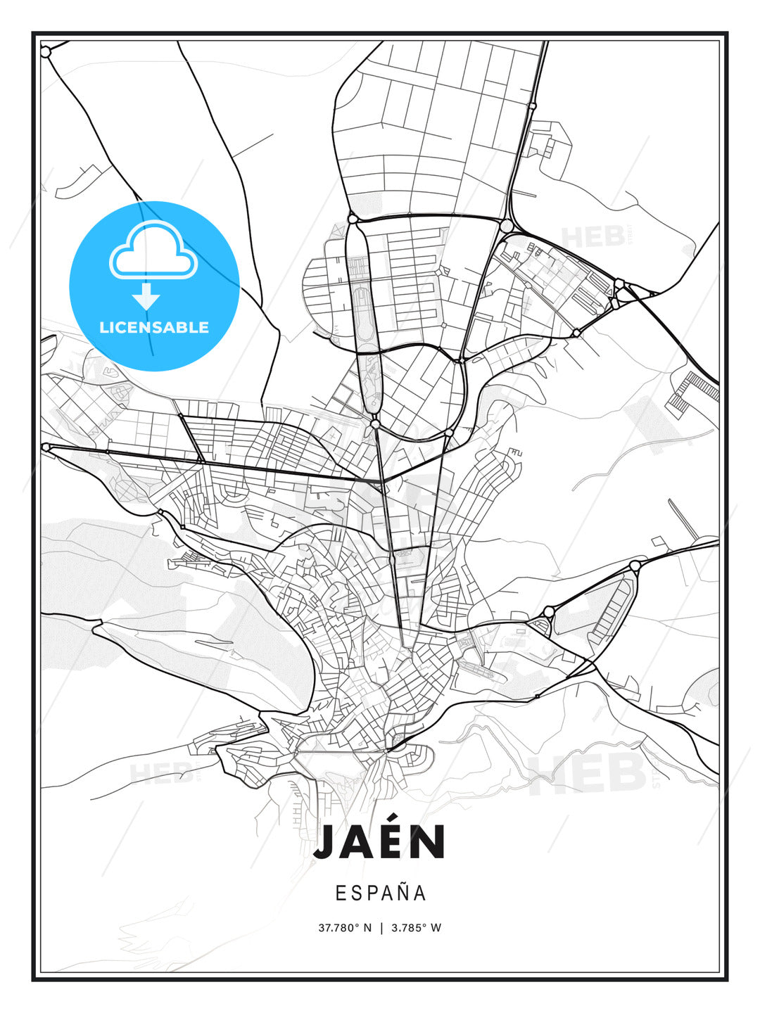 Jaén, Spain, Modern Print Template in Various Formats - HEBSTREITS Sketches