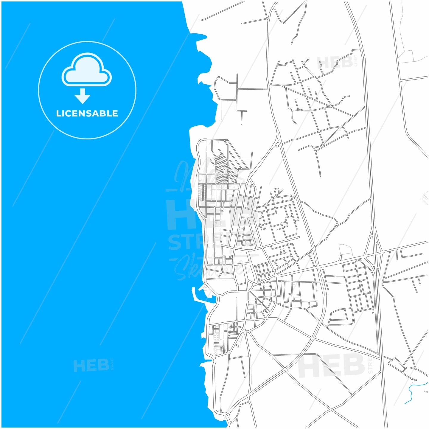 Jableh, Syria, city map with high quality roads.