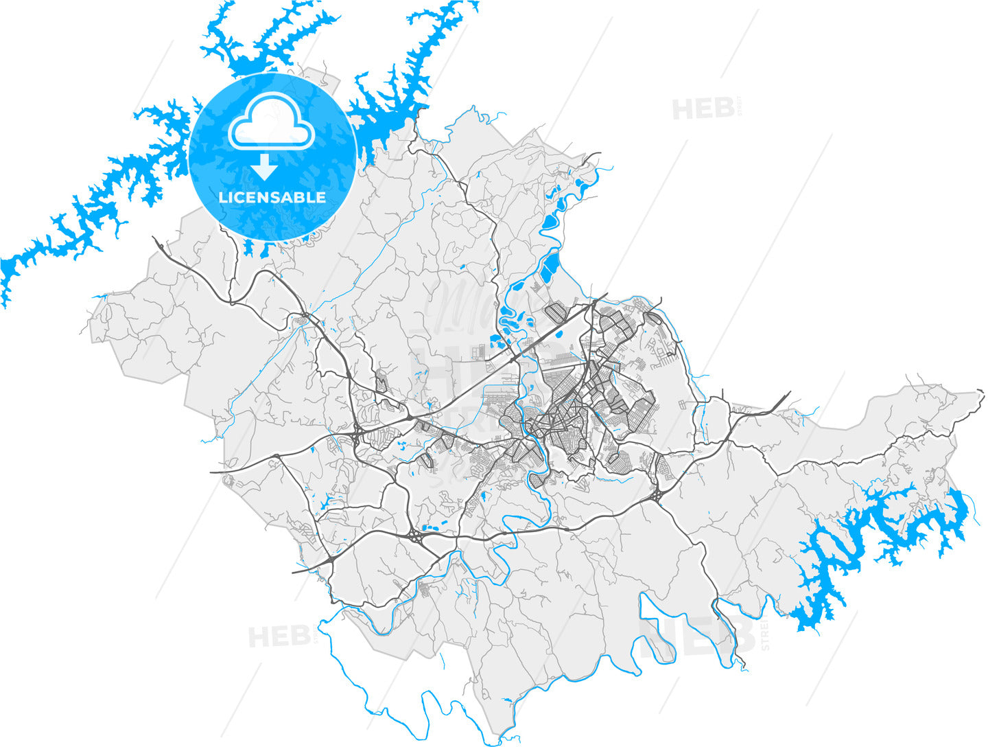 Jacarei, Brazil, high quality vector map