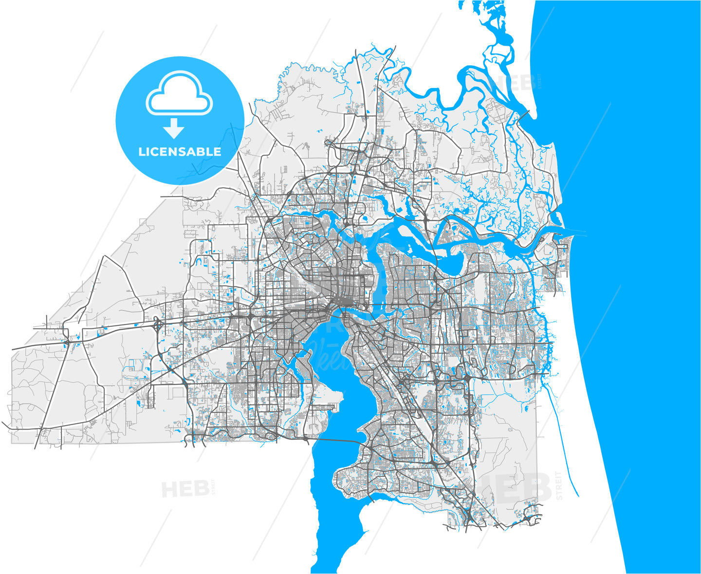 Jacksonville, Florida, United States, high quality vector map