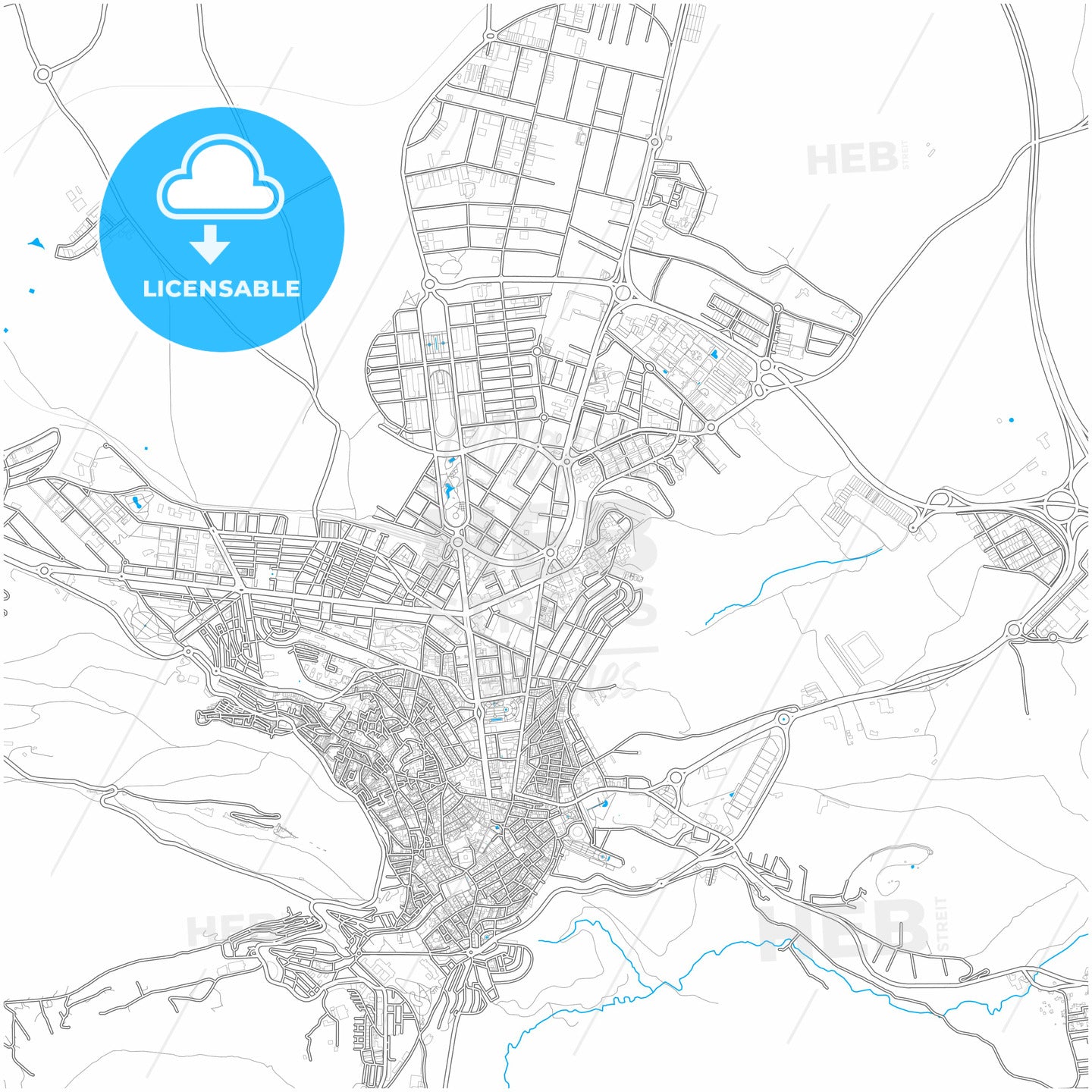 Jaén, Spain, city map with high quality roads.