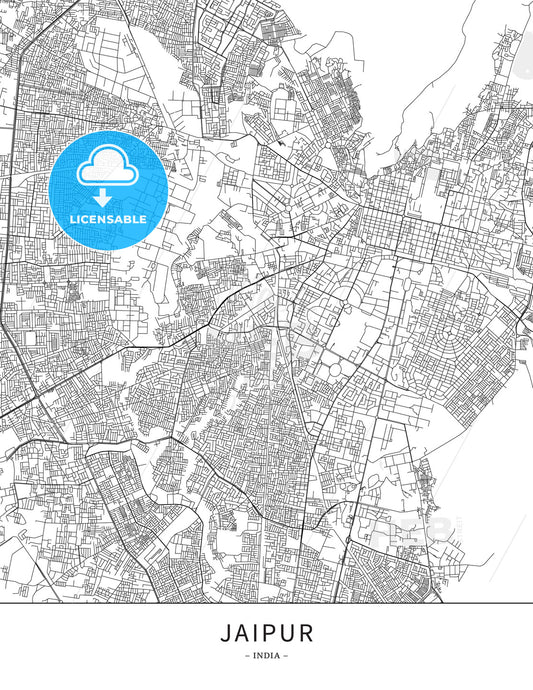 Jaipur, India, Map poster borderless print template - HEBSTREITS