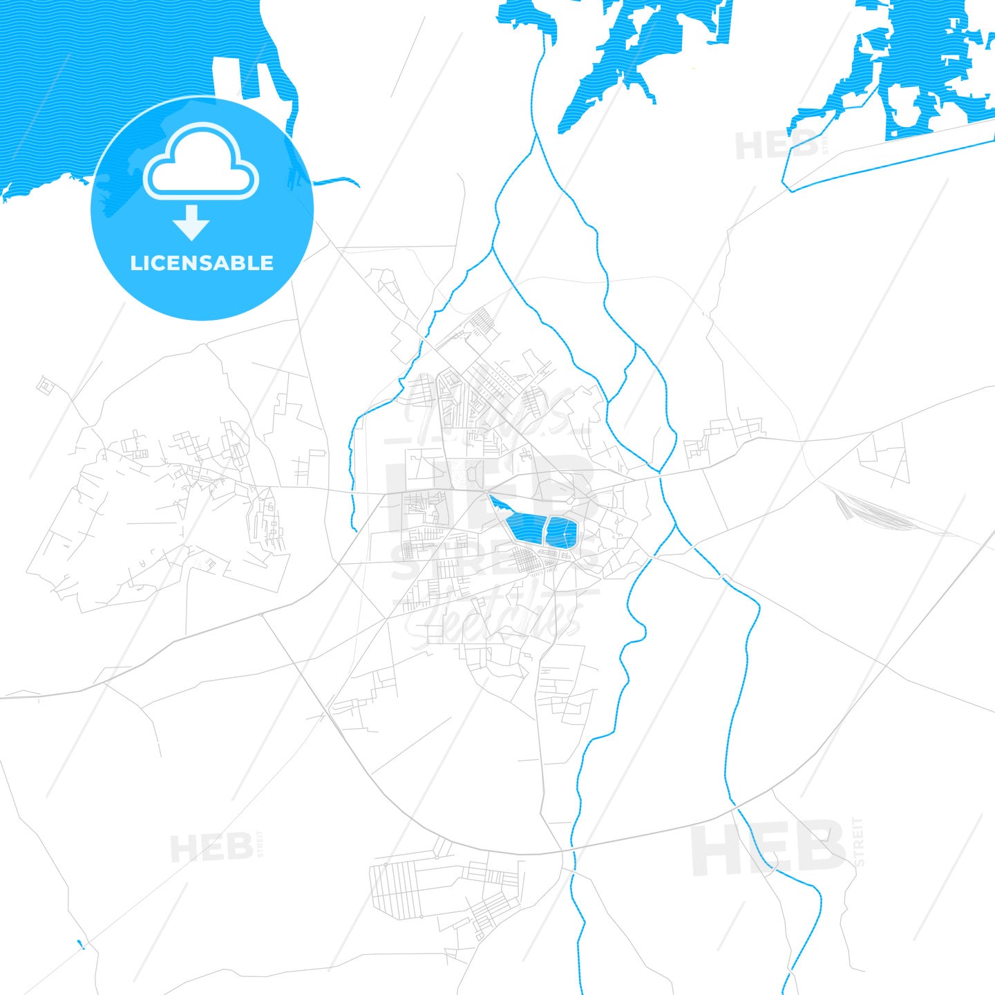 Jamnagar, India PDF vector map with water in focus