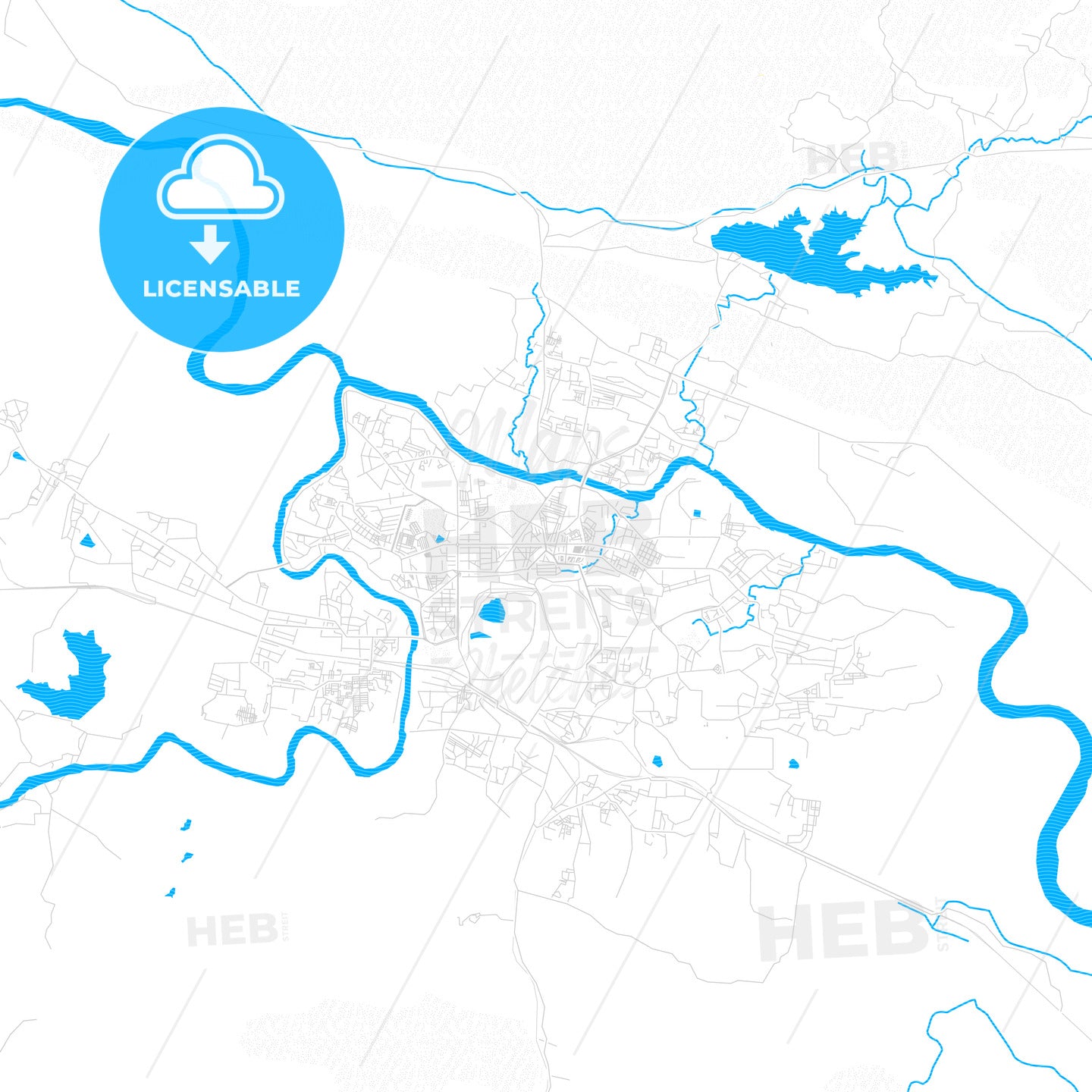 Jamshedpur, India PDF vector map with water in focus