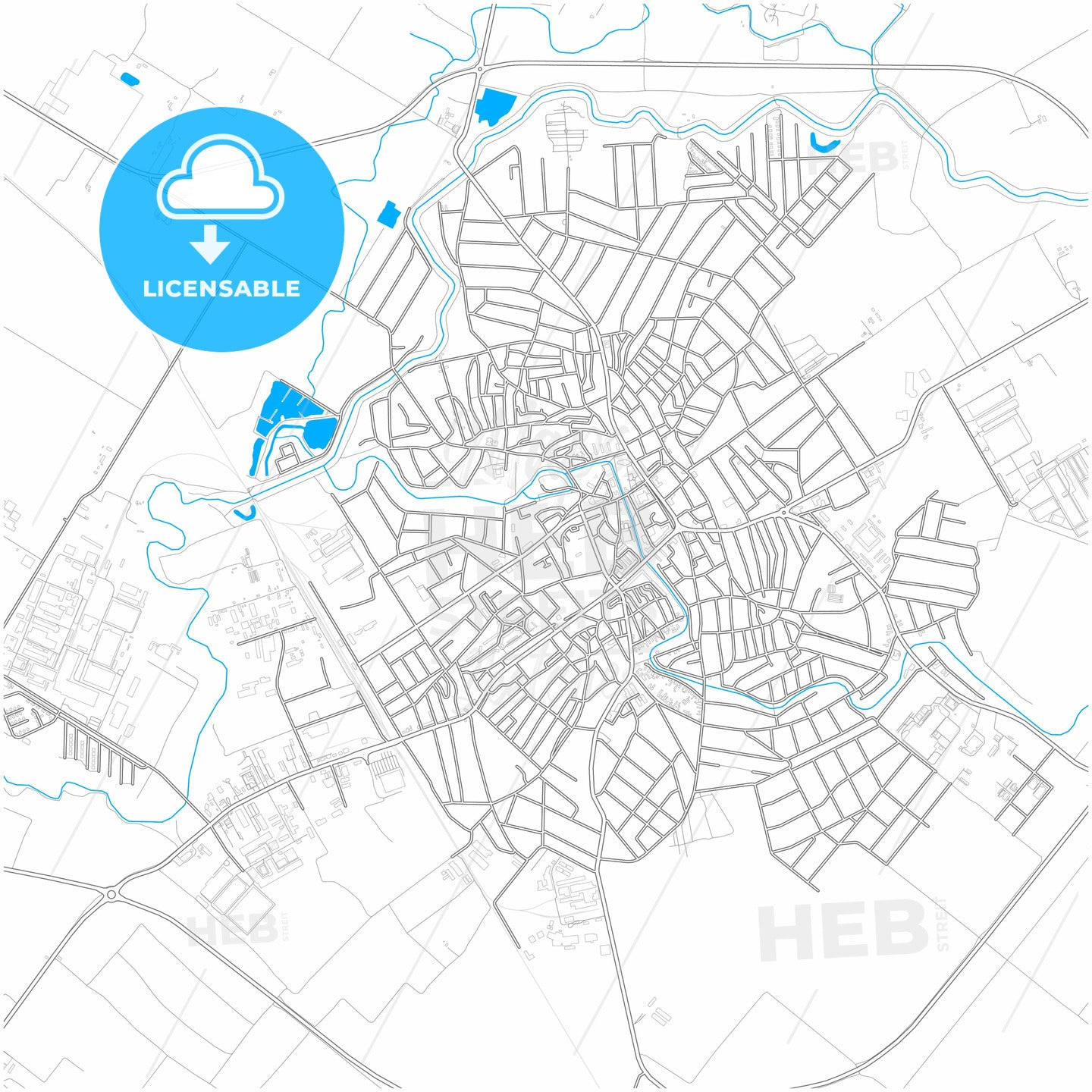 Jászberény, Jász-Nagykun-Szolnok, Hungary, city map with high quality roads.