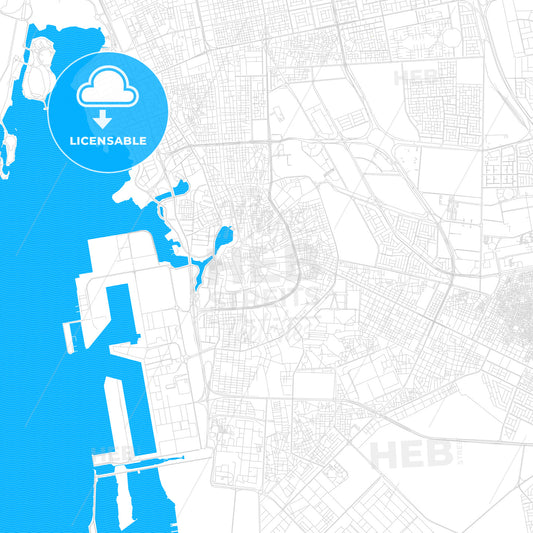 Jeddah, Saudi Arabia PDF vector map with water in focus