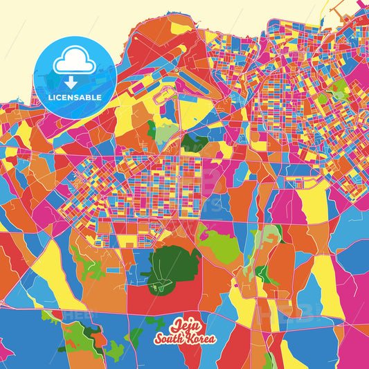 Jeju, South Korea Crazy Colorful Street Map Poster Template - HEBSTREITS Sketches