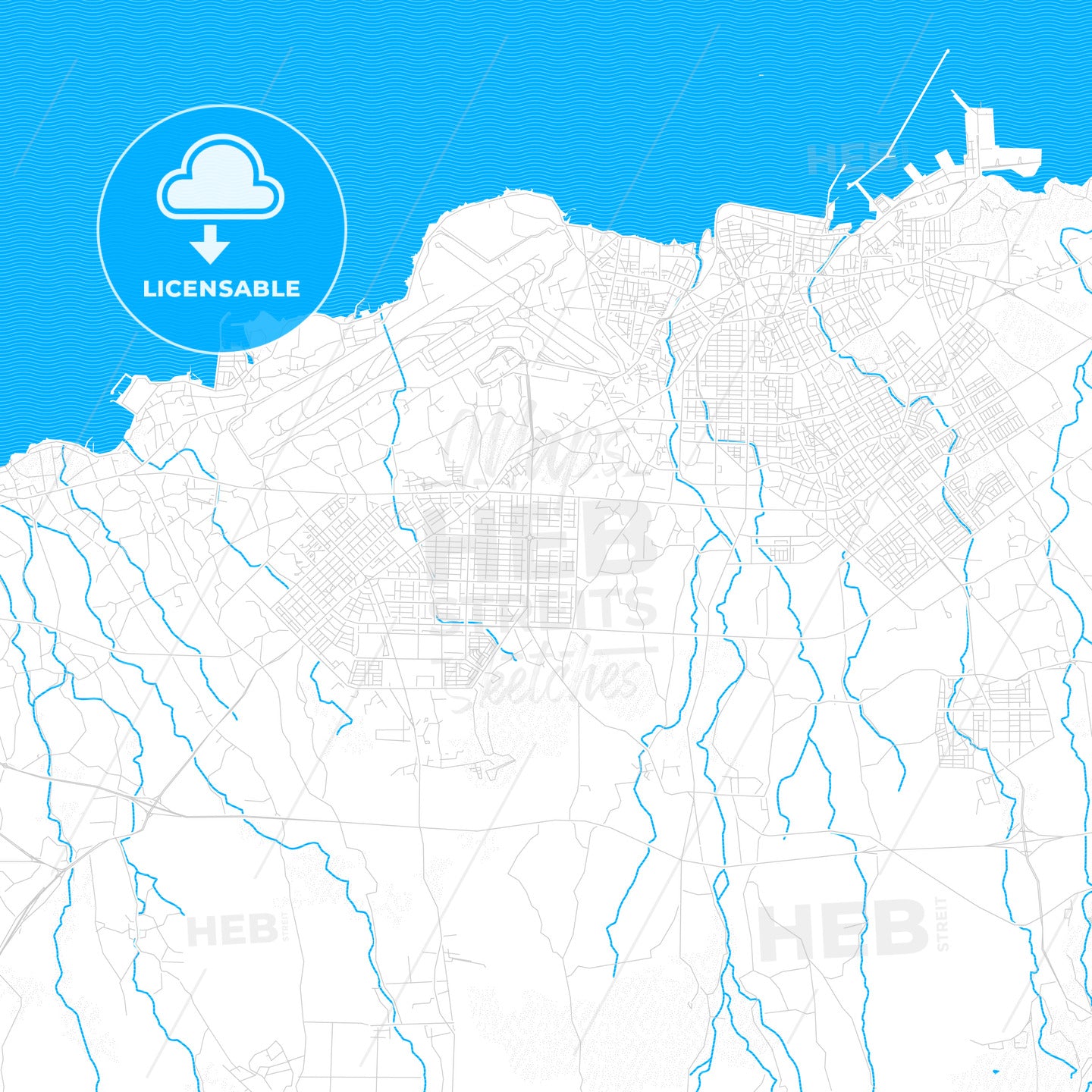 Jeju, South Korea PDF vector map with water in focus