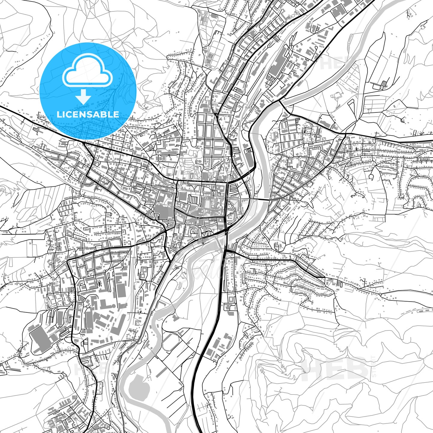 Jena, Germany, vector map with buildings