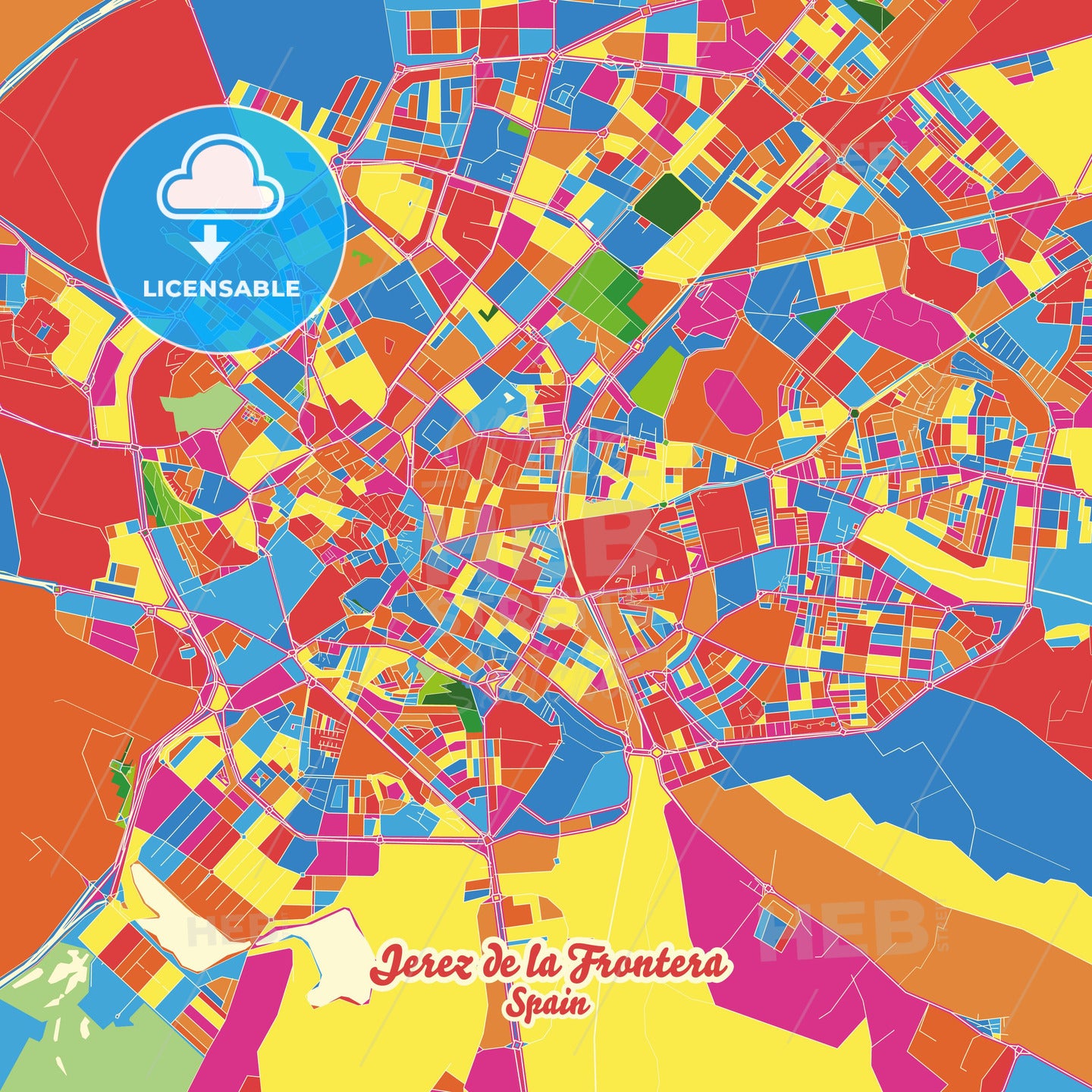 Jerez de la Frontera, Spain Crazy Colorful Street Map Poster Template - HEBSTREITS Sketches