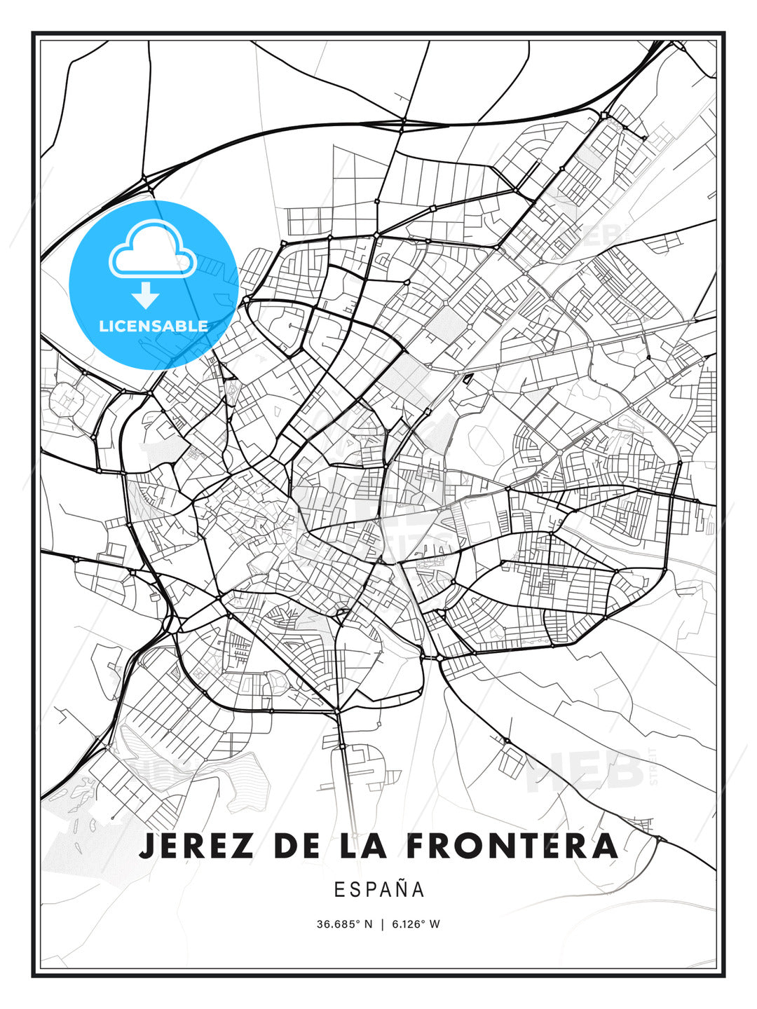 Jerez de la Frontera, Spain, Modern Print Template in Various Formats - HEBSTREITS Sketches