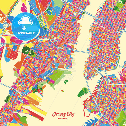 Jersey City, United States Crazy Colorful Street Map Poster Template - HEBSTREITS Sketches