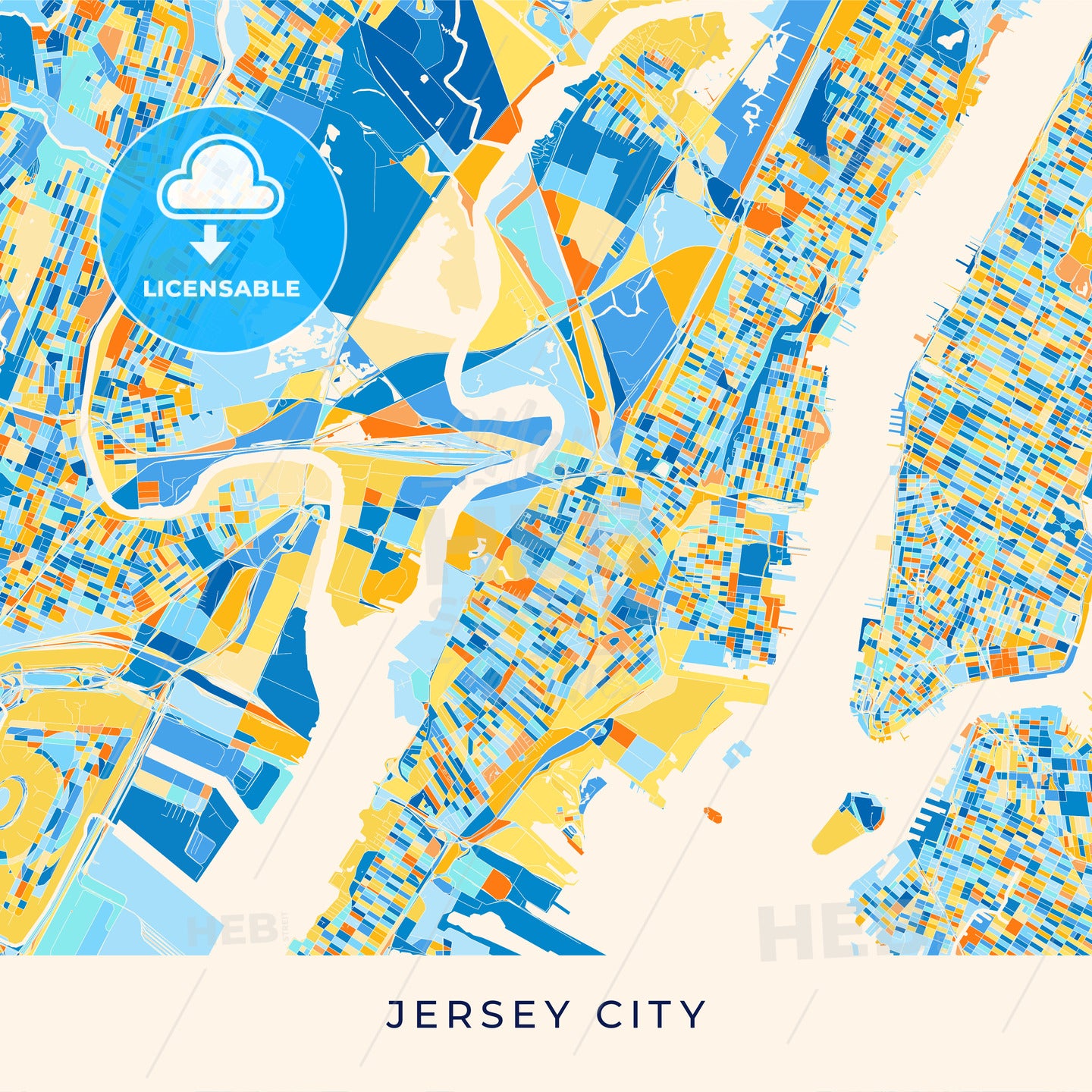 Jersey City colorful map poster template