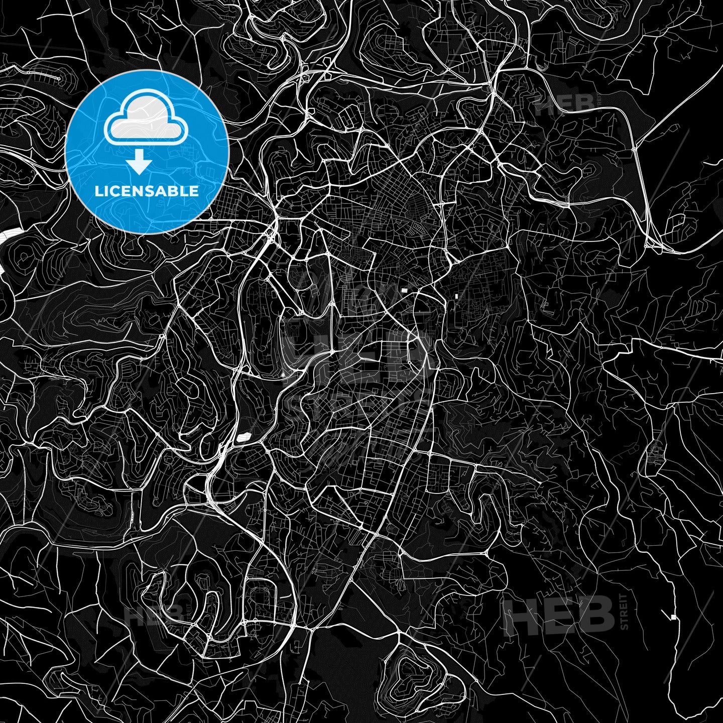 Jerusalem, Israel Pdf Vector Map Black And White – HEBSTREITS