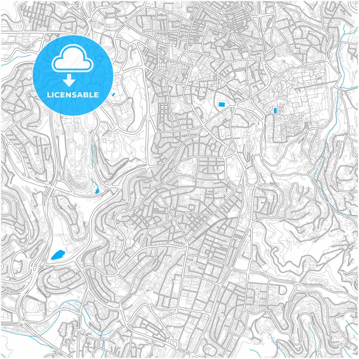 Jerusalem, Jerusalem, Israel, city map with high quality roads.