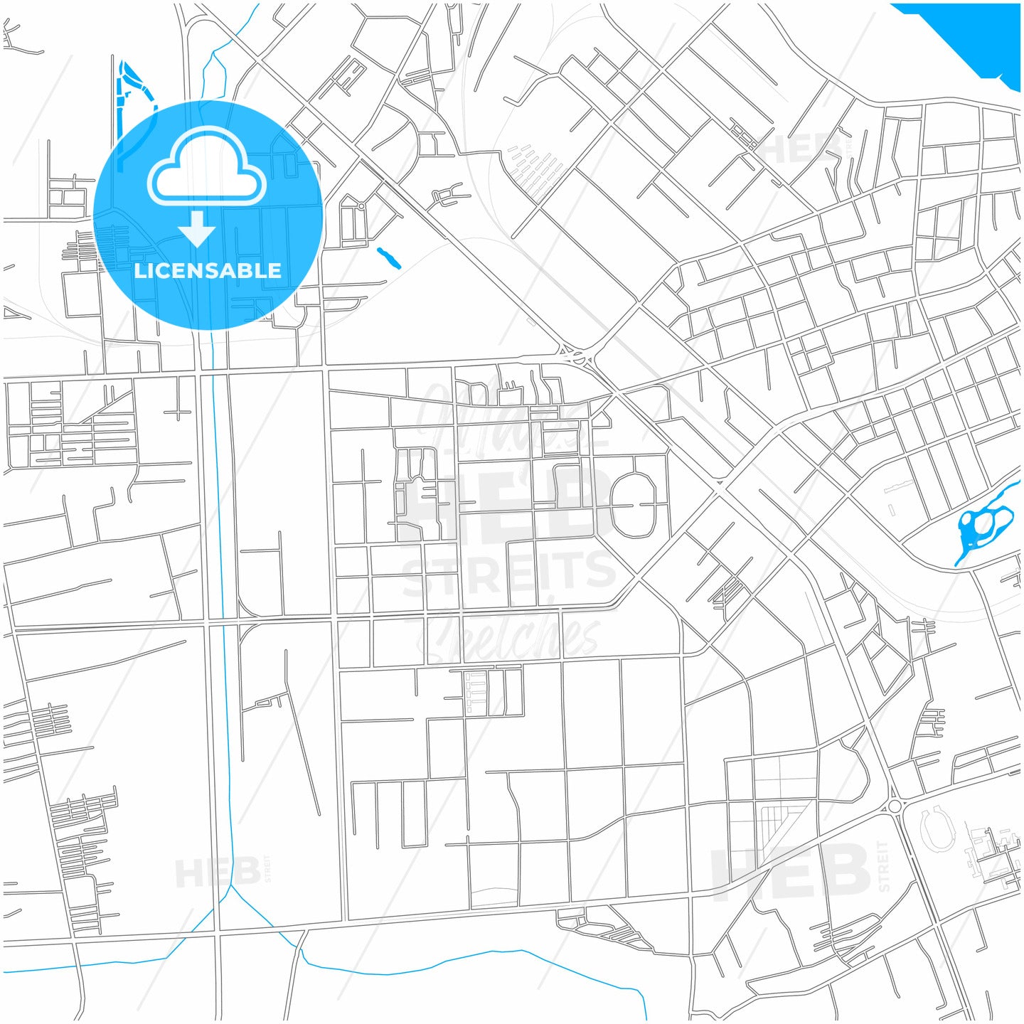 Jiamusi, Heilongjiang, China, city map with high quality roads.