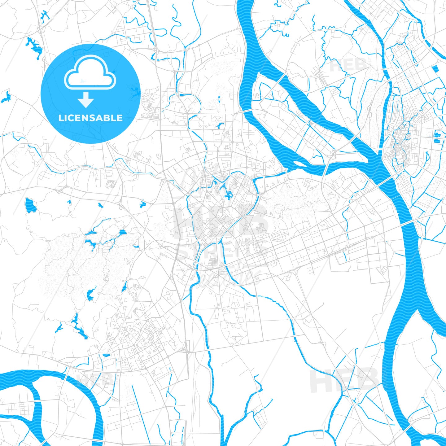 Jiangmen, China PDF vector map with water in focus