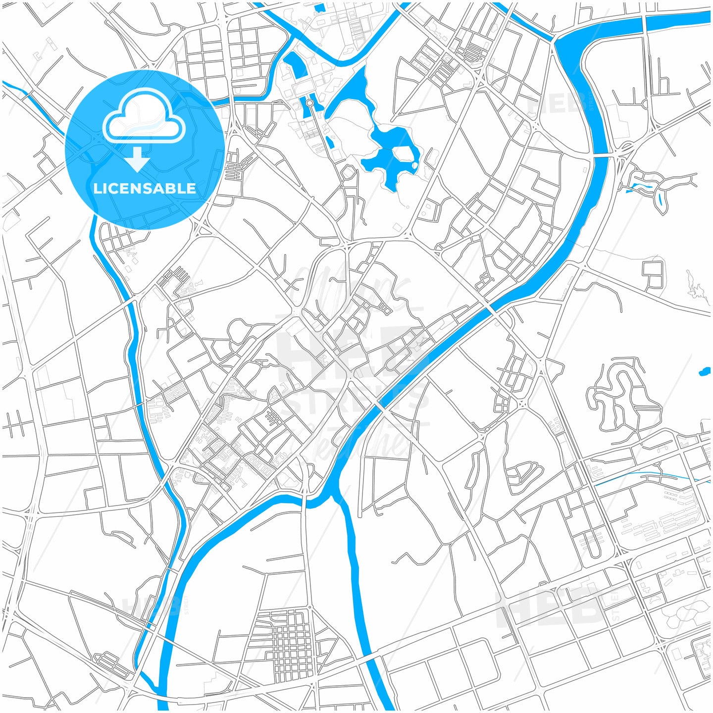 Jiangmen, Guangdong, China, city map with high quality roads.