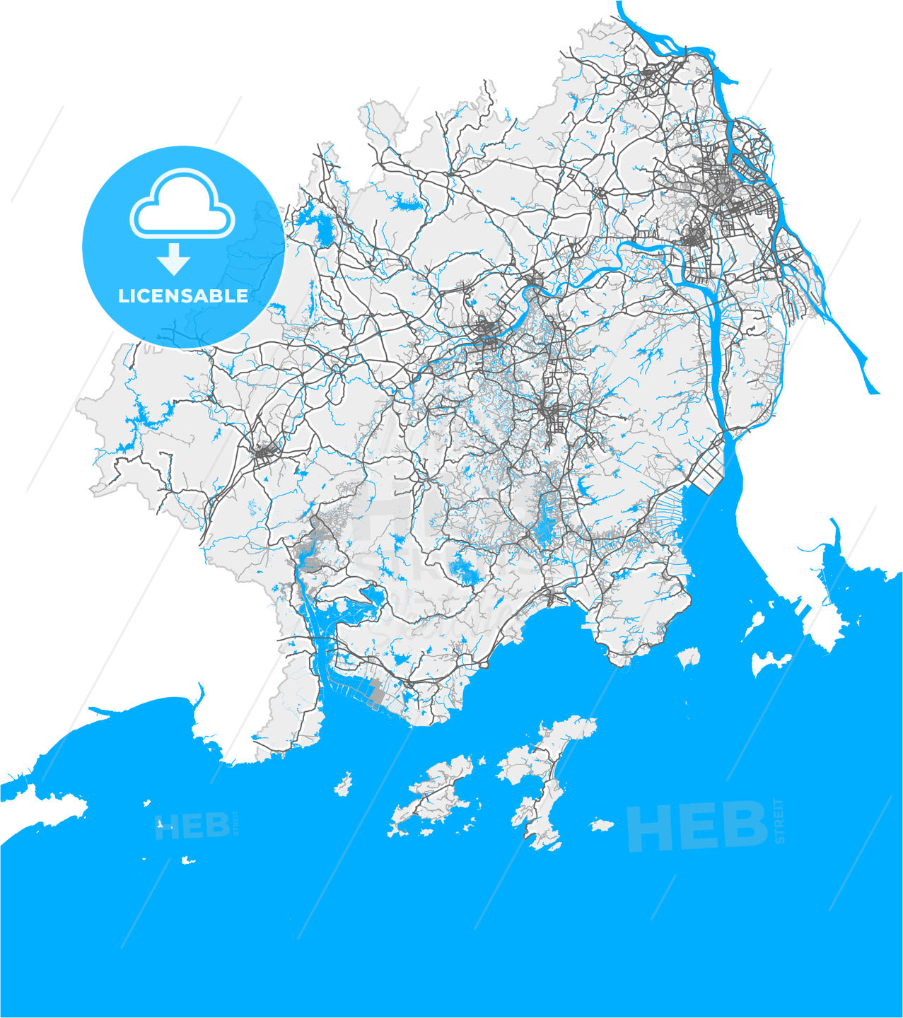 Jiangmen, Guangdong, China, high quality vector map