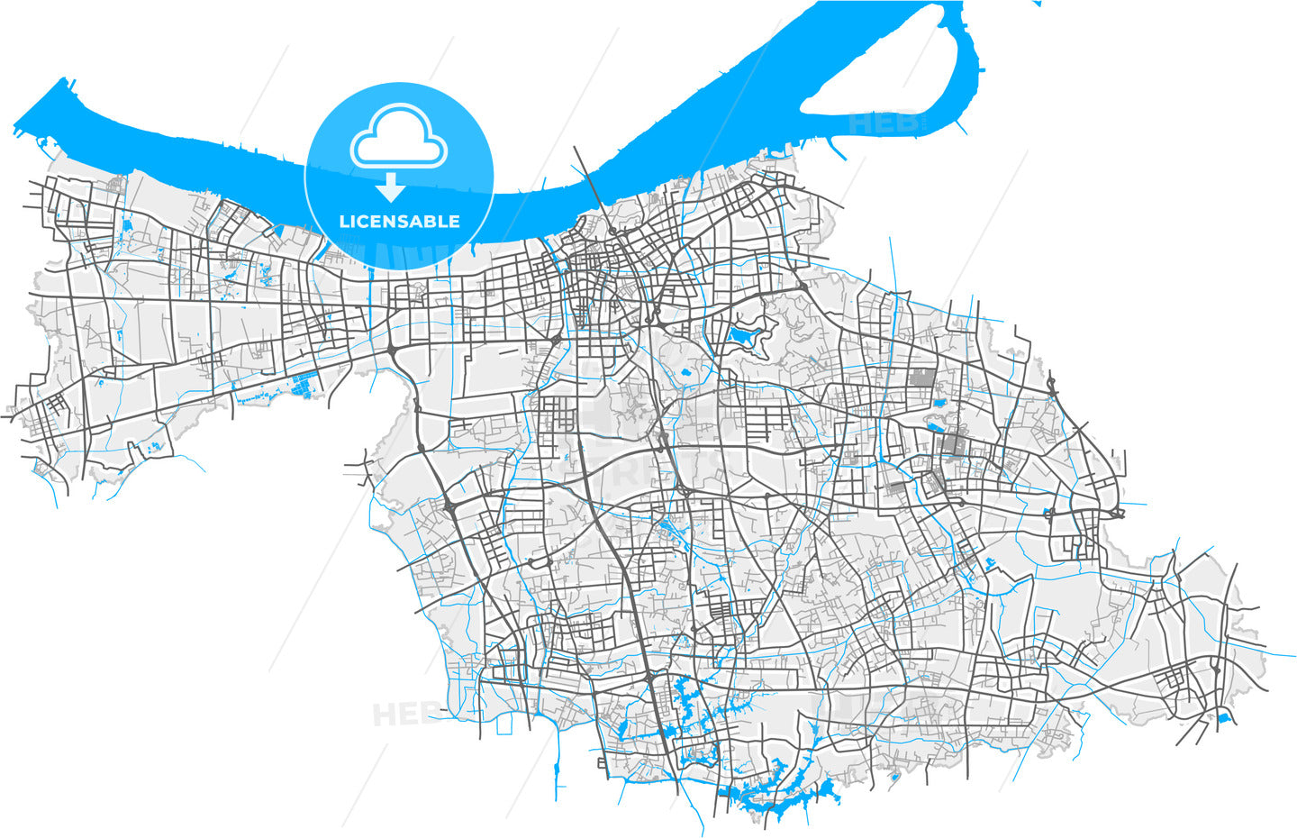 Jiangyin, Jiangsu, China, high quality vector map