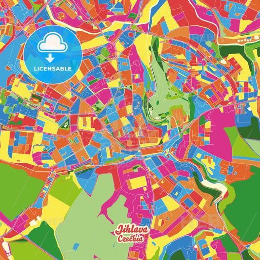 Jihlava, Czechia Crazy Colorful Street Map Poster Template - HEBSTREITS Sketches