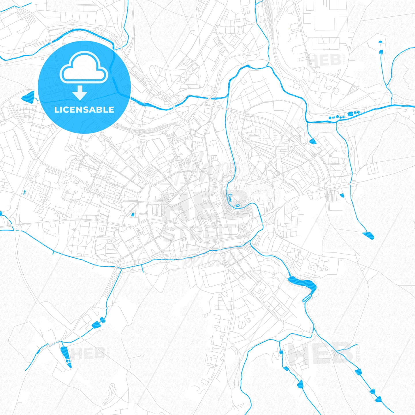 Jihlava, Czechia PDF vector map with water in focus