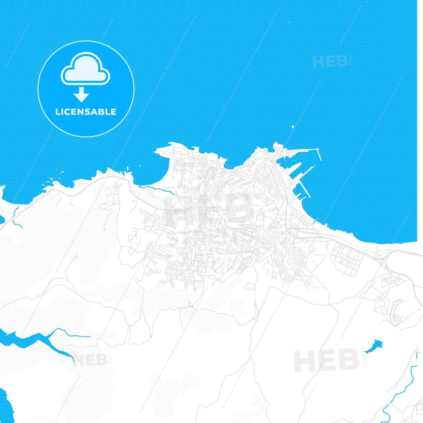 Jijel, Algeria PDF vector map with water in focus