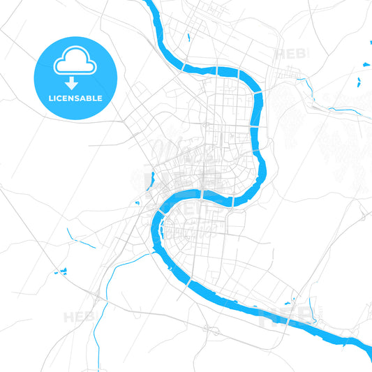 Jilin City, China PDF vector map with water in focus