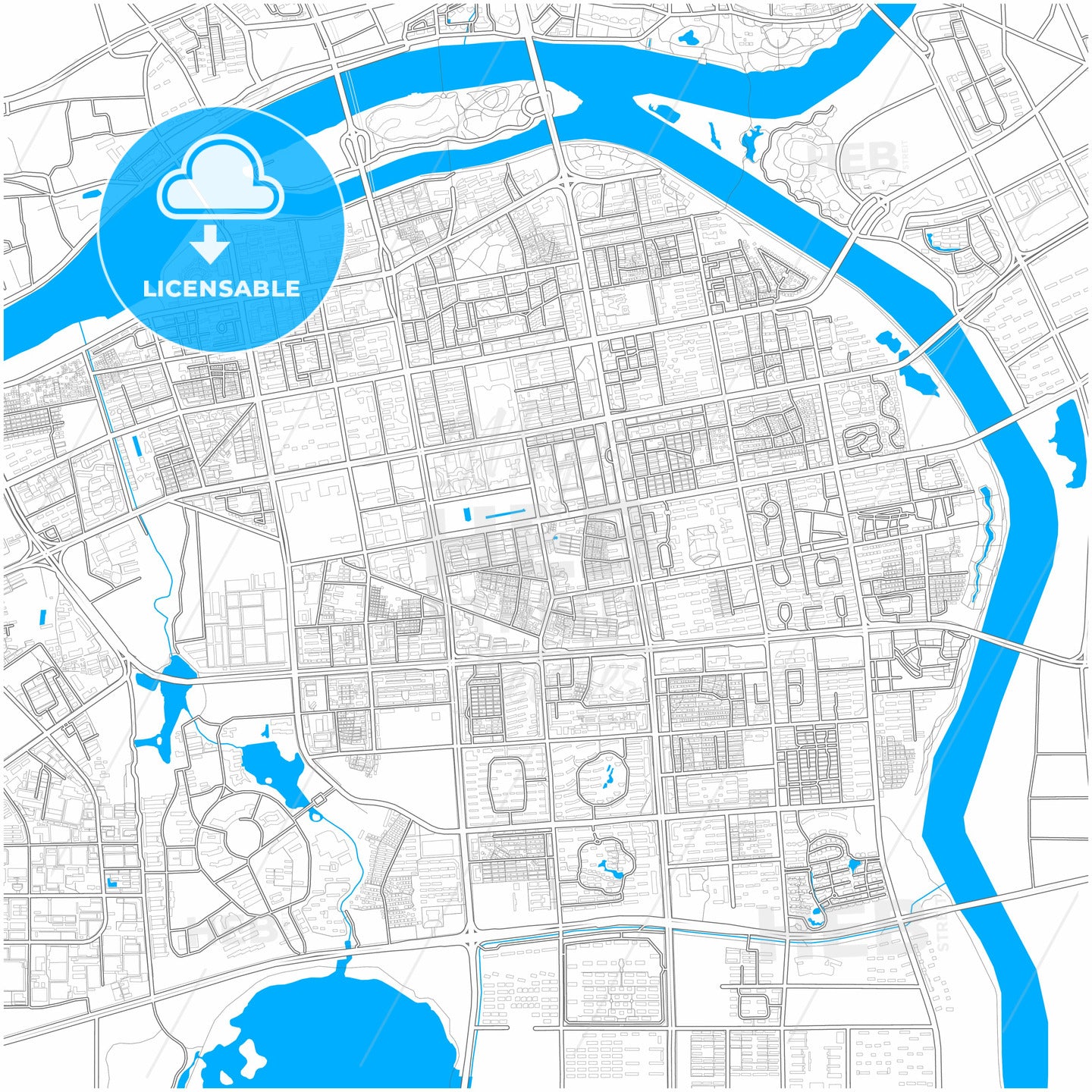 Jinhua, Zhejiang, China, city map with high quality roads.