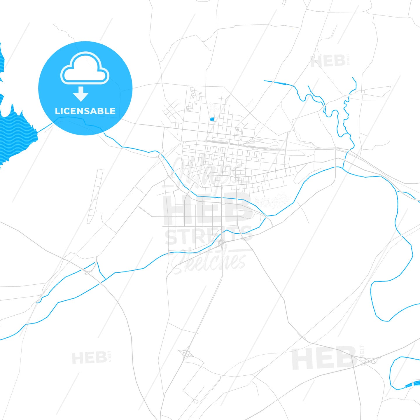 Jinzhou, China PDF vector map with water in focus