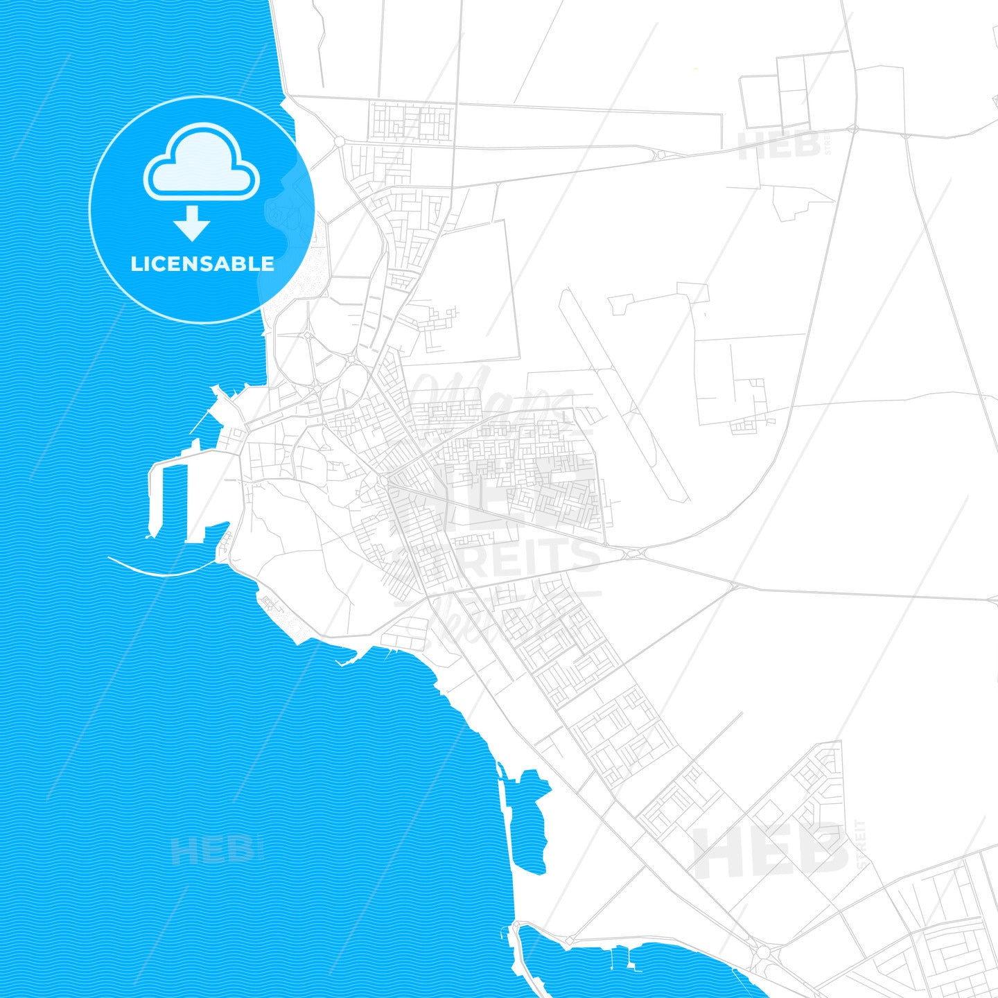 Jizan, Saudi Arabia PDF vector map with water in focus