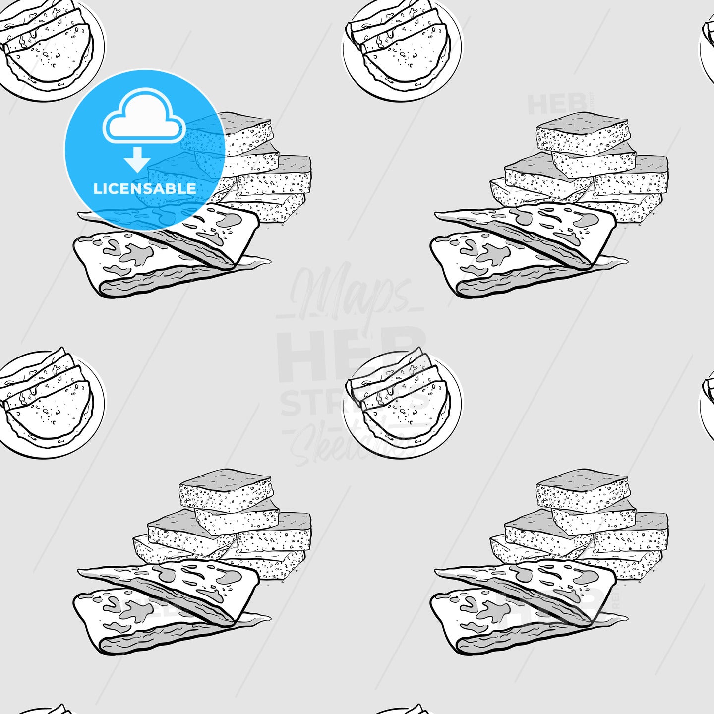 Johnnycake seamless pattern greyscale drawing – instant download