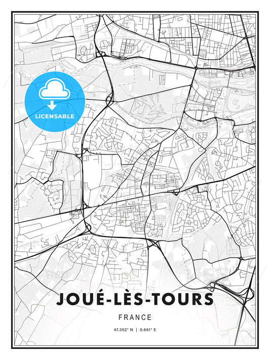 Joué-lès-Tours, France, Modern Print Template in Various Formats - HEBSTREITS Sketches
