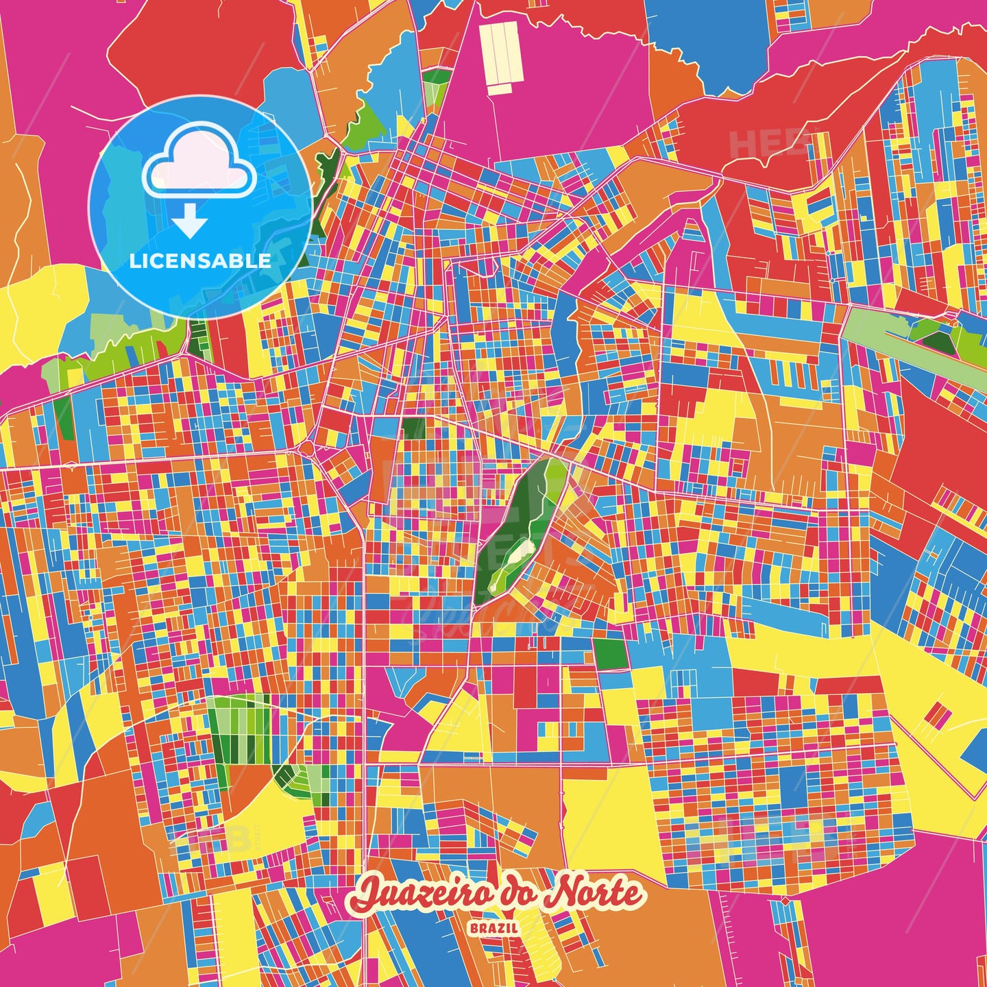Juazeiro do Norte, Brazil Crazy Colorful Street Map Poster Template - HEBSTREITS Sketches