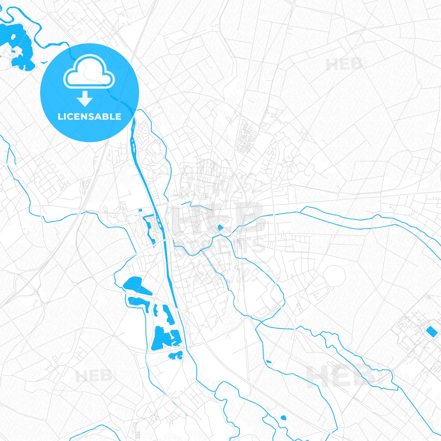 Julich, Germany PDF vector map with water in focus