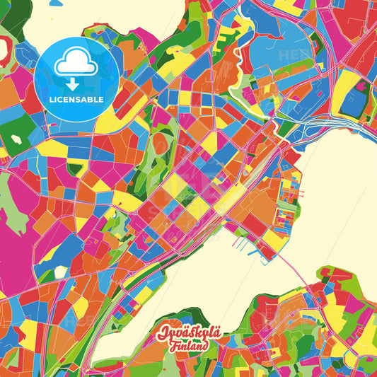 Jyväskylä, Finland Crazy Colorful Street Map Poster Template - HEBSTREITS Sketches