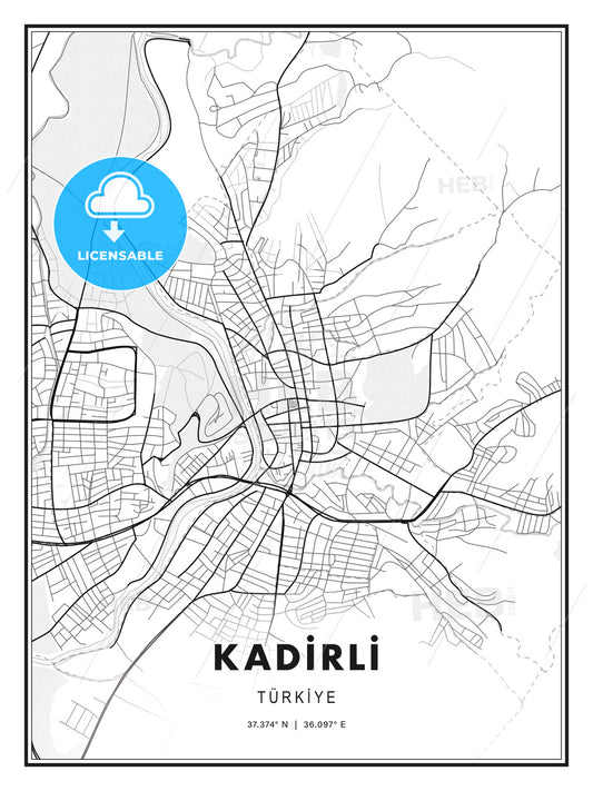 KADİRLİ / Kadirli, Turkey, Modern Print Template in Various Formats - HEBSTREITS Sketches