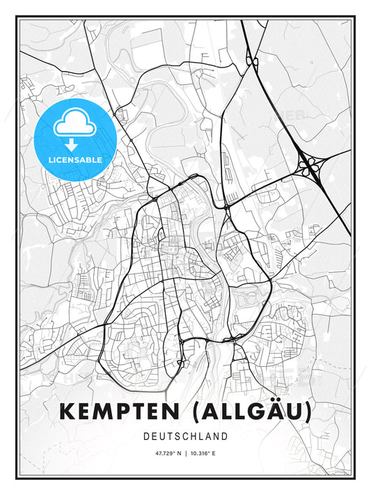 KEMPTEN (ALLGÄU) / Kempten (Allgau), Germany, Modern Print Template in Various Formats - HEBSTREITS Sketches