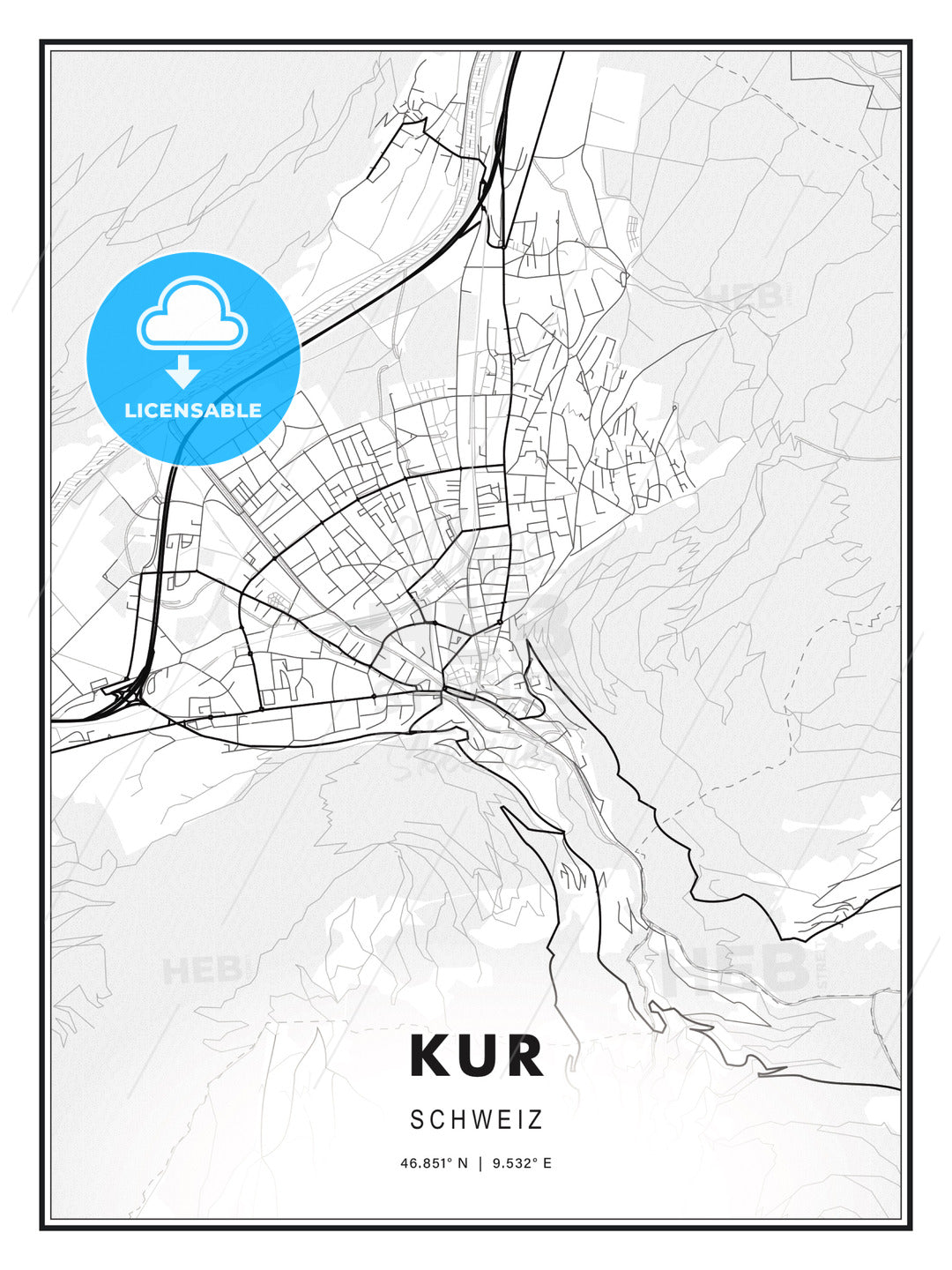 KUR / Chur, Switzerland, Modern Print Template in Various Formats - HEBSTREITS Sketches